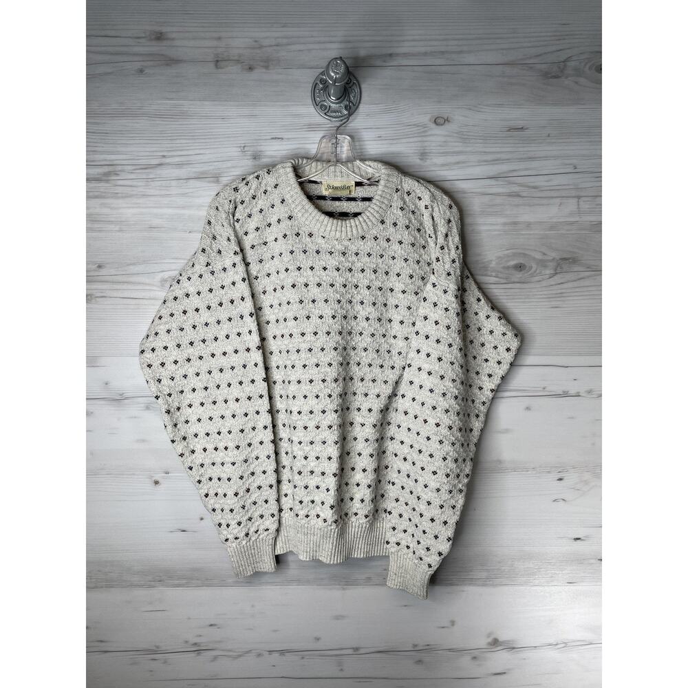 St Johns Bay Sweater Mens Large White Knit Geometric Pullover Crewneck‎